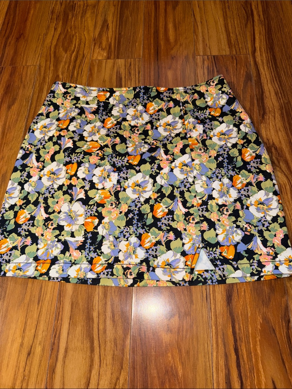 wild fable Black Floral Mini Skirt with Orange, Green & Lavender Blossoms